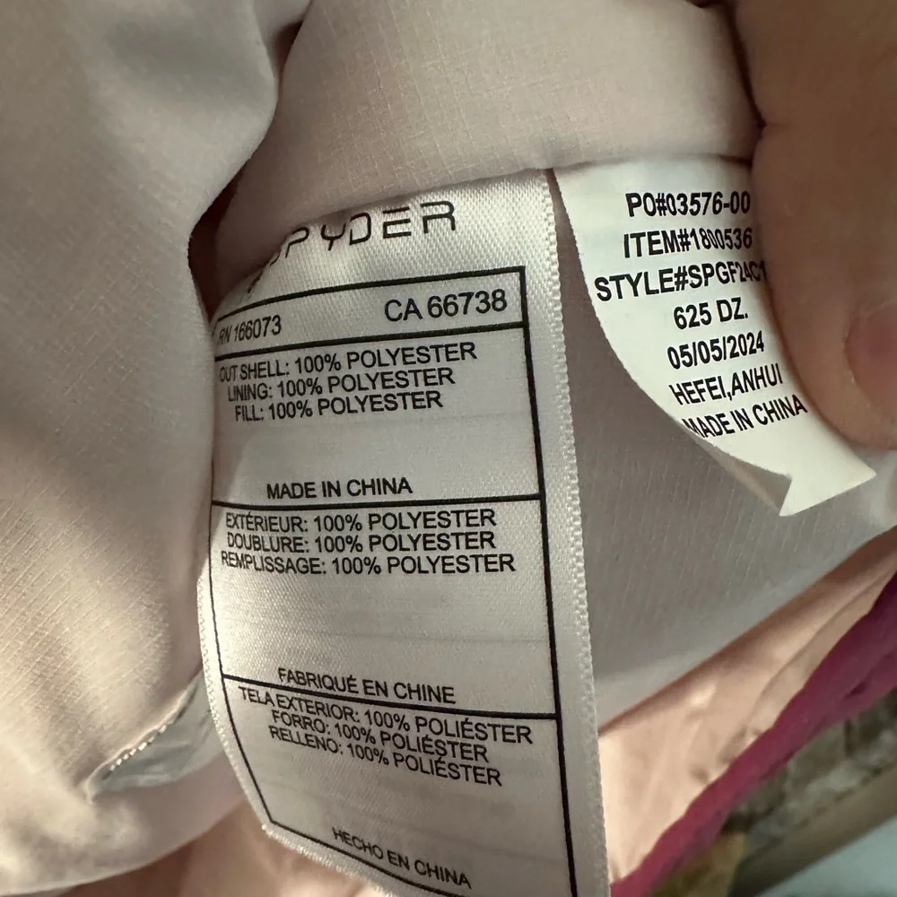 Spyder girls ski jacket light pink warm cozy insulated